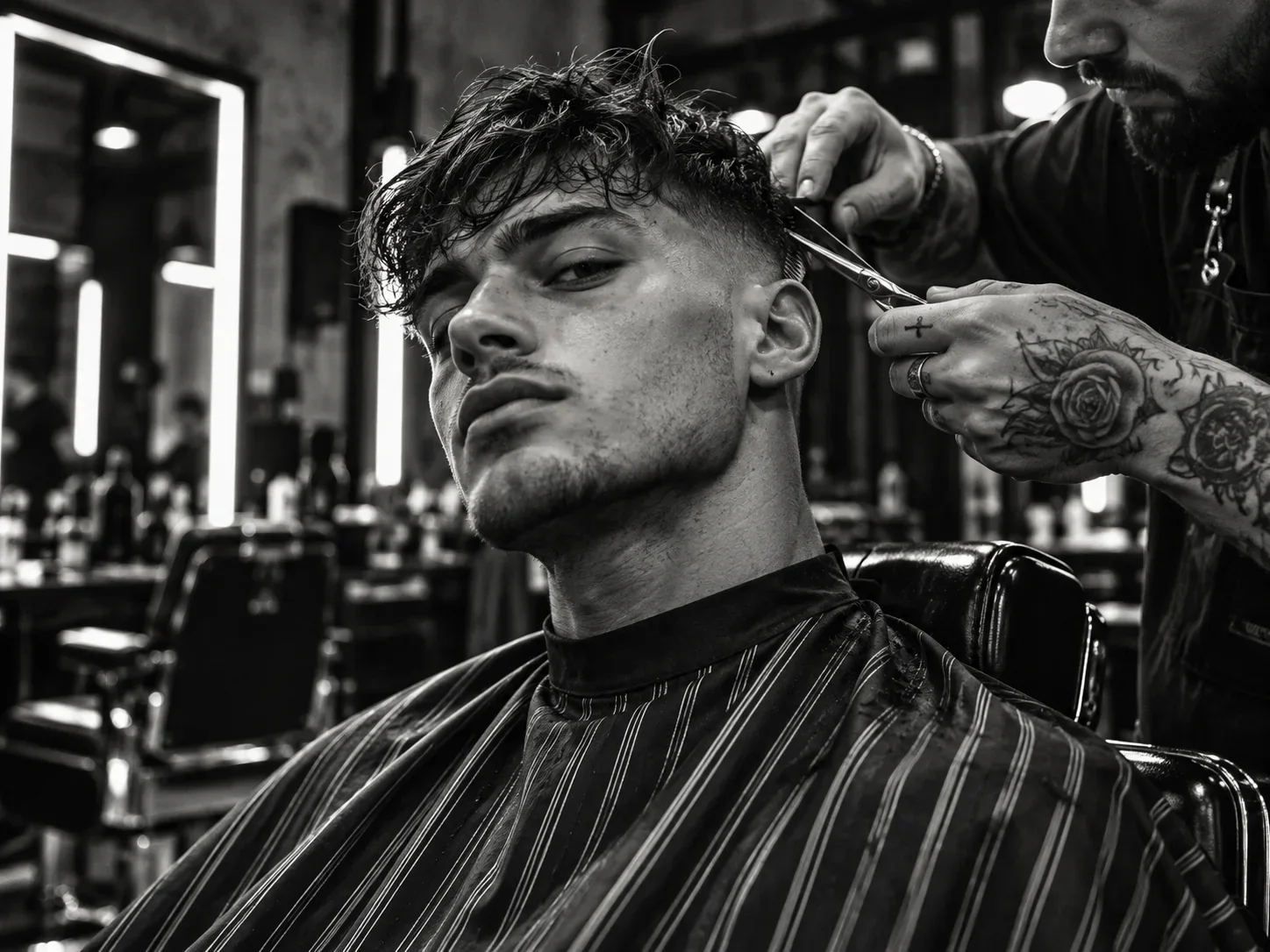 A client gets a fresh haircut at Smena