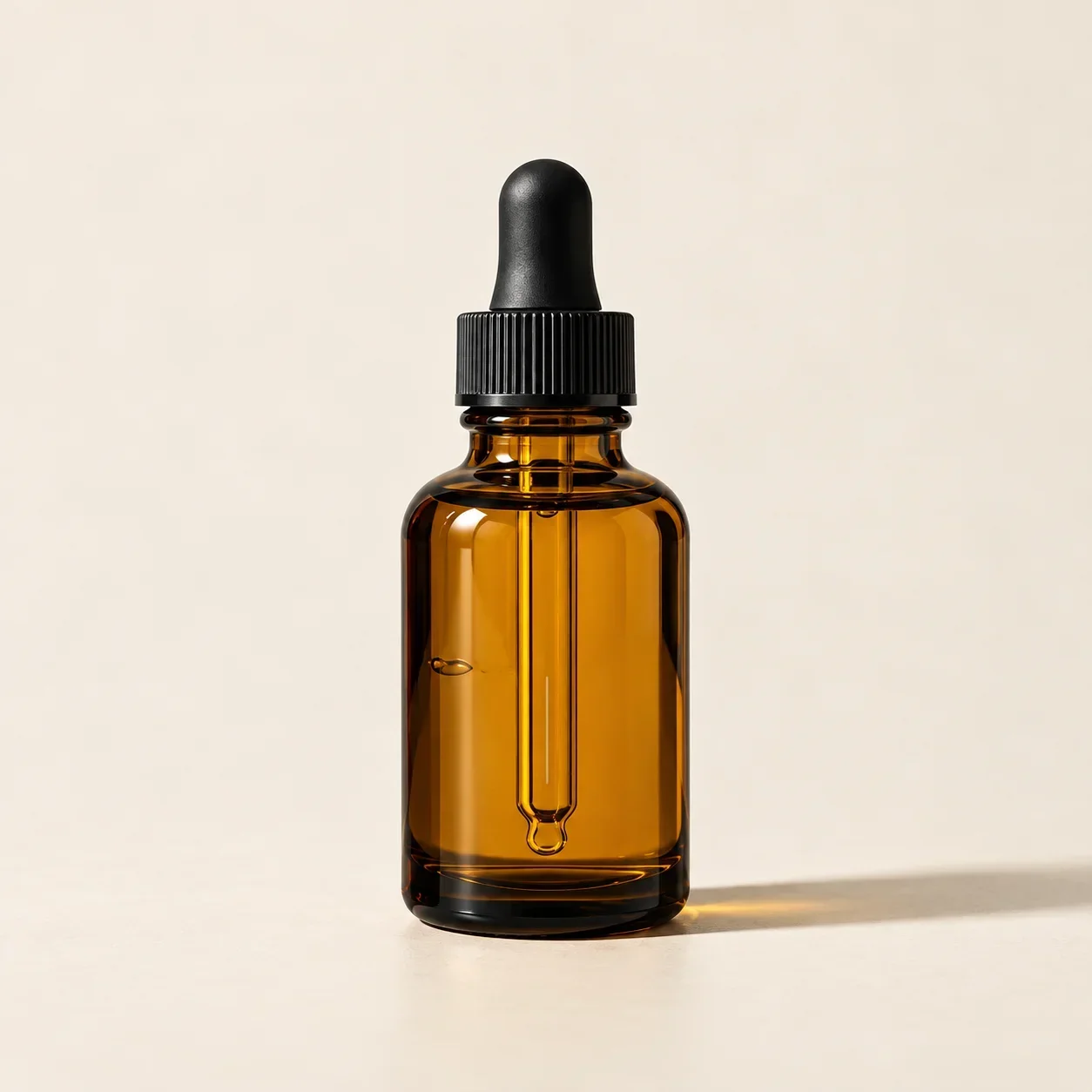 Amber glass bottle of beard oil